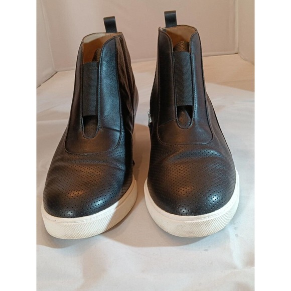 L Paolo Size 12 Med Wedge Sneaker Black Leather Platform Shoes Ankle Zip Bootie - Picture 14 of 14